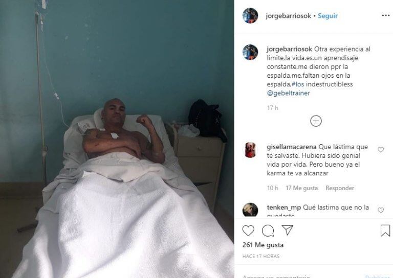 El posteo de Barrios en Intagram, desde el Hospital de Capilla