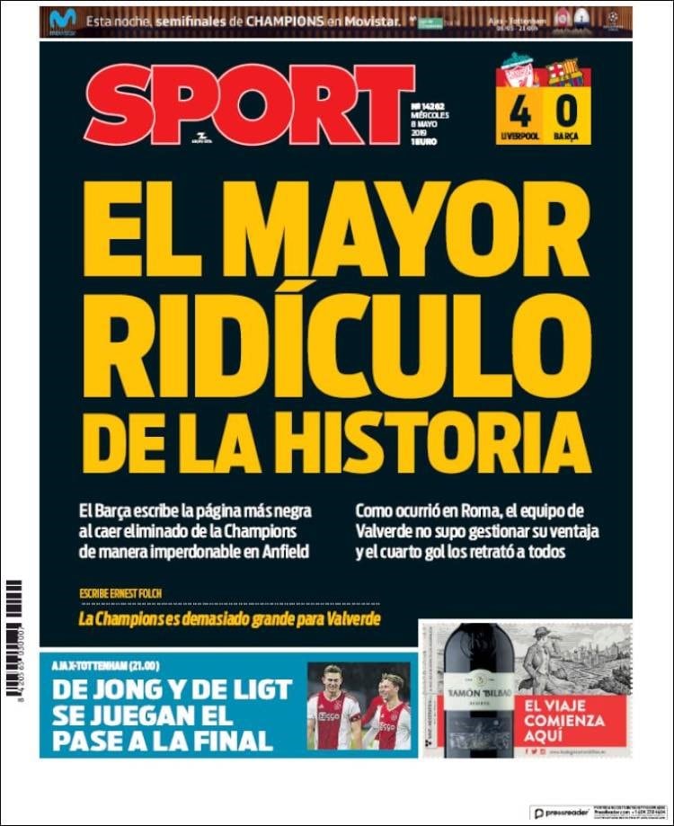 Los medios deportivos de España, lapidarios con el Barcelona tras el papelón frente al Liverpool.