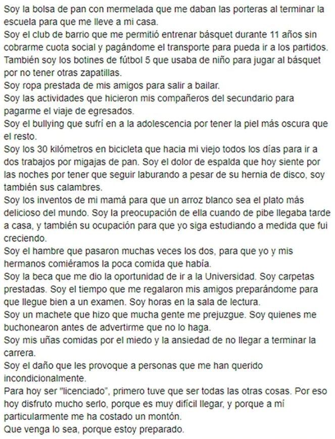 La carta que escribió Christian Amarilla se hizo viral.