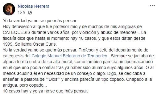 El repudio de sus exalumnos en las redes sociales (Facebook).