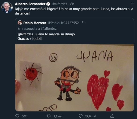 Alberto Fernández respondió y agradeció mensajes y dibujos publicados por niños (Foto: Twitter)