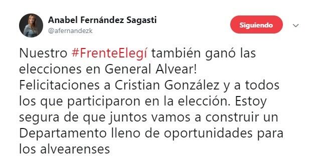 Así lo publicó en las redes Anabel Fernández Sagasti.