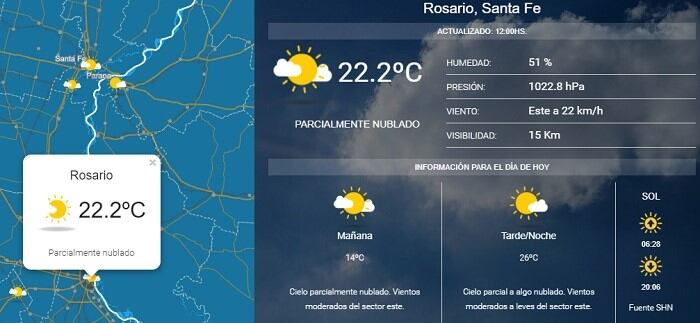 El clima estará muy ameno en Rosario este domingo. (SMN)