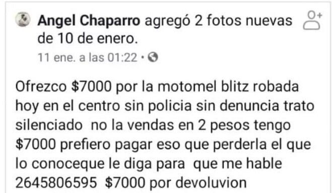 El mensaje que publicó el damnificado en las redes.