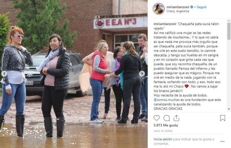 Miriam Lanzoni mientras recorría su ciudad natal realizó un descargo contra una usuaria que la discriminó.