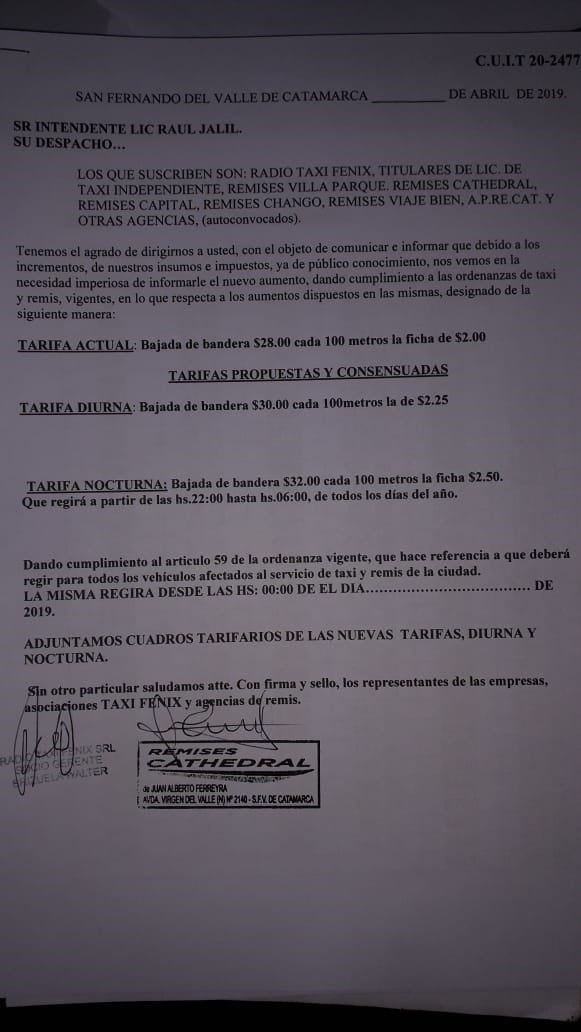 Pedido de actualización de tarifa para los taxistas