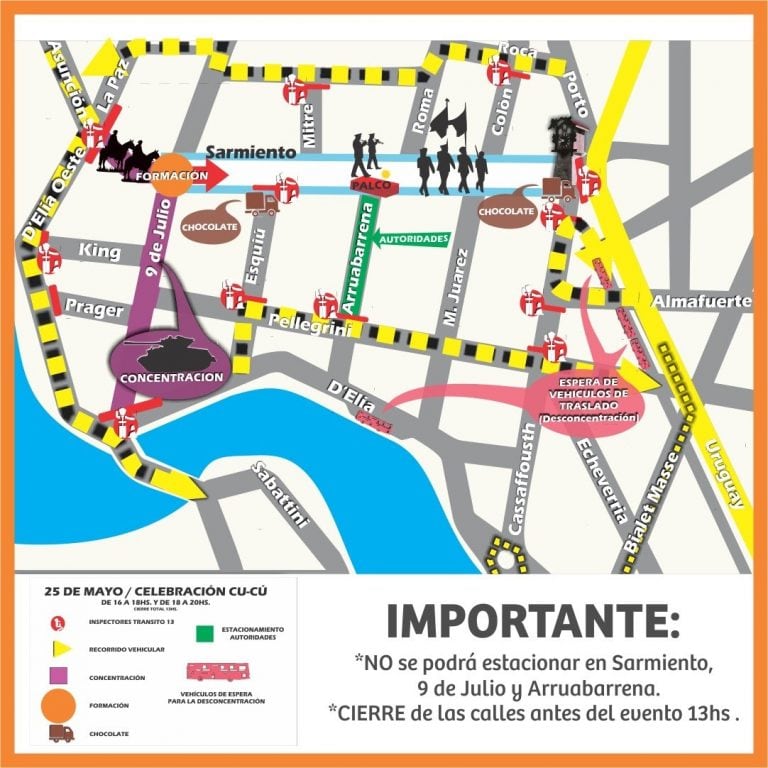 Recorrido del transporte el 25 de Mayo