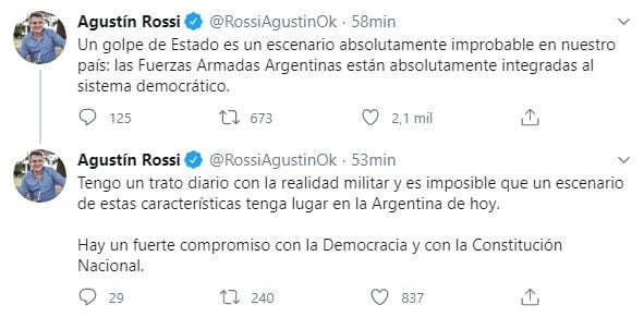 Agustín Rossi. (Twitter)