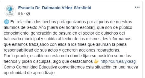 Comunicado Escuela Dr. Dalmacio Vélez Sársfield