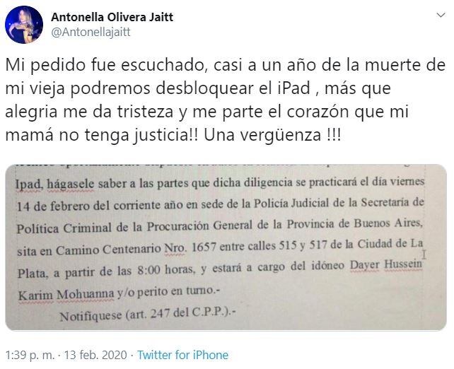 La publicación de la hija de Natacha Jaitt (Foto: captura Twitter)