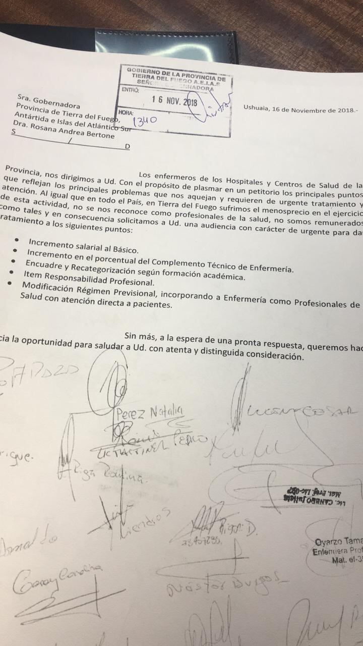 Nota de reclamo elevada al Ejecutivo.