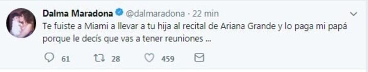 El cruce tuitero entre Dalma Maradona y Matías Morla (Fotos: Twitter)