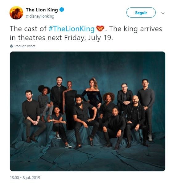 La cuenta oficial de twitter presentó a los actores que interpretan a los personajes. (Twitter:disneylionking)