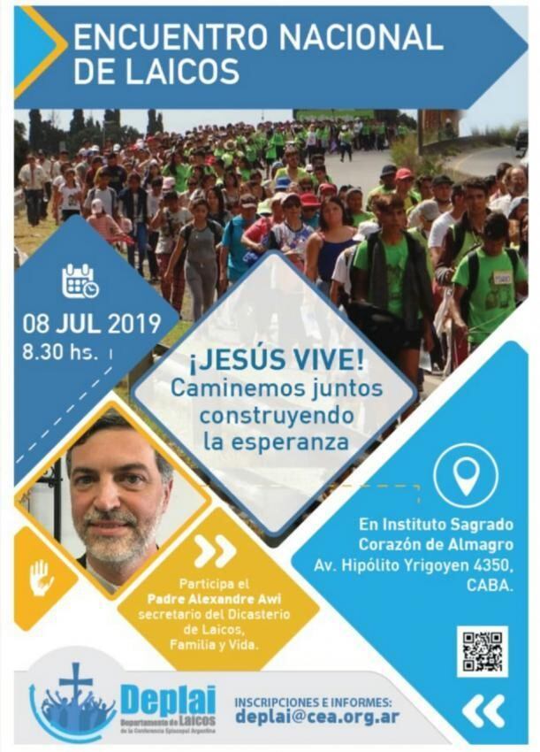 Pieza gráfica que anuncia el Encuentro Nacional de Laicos, que se llevará a cabo el lunes 8 de julio próximo en Buenos Aires.