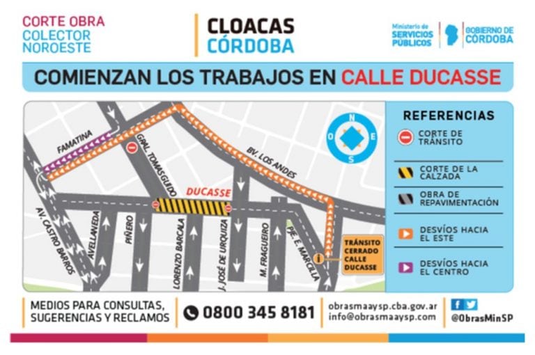 Los desvíos en la obra de barrio Ducasse por obras de cloacas.