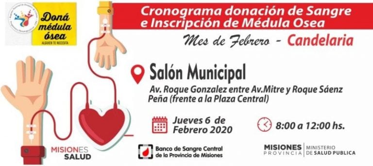 Cronograma donación de sangre en Misiones durante febrero.