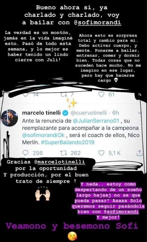 Feliz con la noticia, Merlín recurrió a su cuenta de Instagram para manifestarse al respecto.