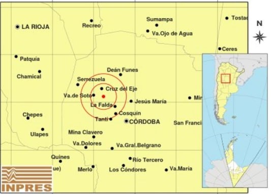 El epicentro fue 78 km al noroeste de Córdoba.