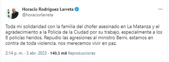 El tuit del jefe de Gobierno de la Ciudad de Buenos Aires.