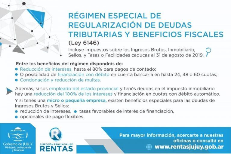 Flyer difundido por la Dirección Provincial de Rentas, referido a la moratoria vigente.