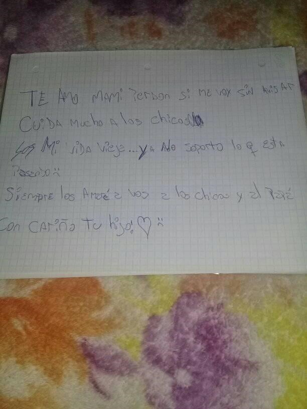 La carta que Benjamín dejó a su madre. (Facebook)