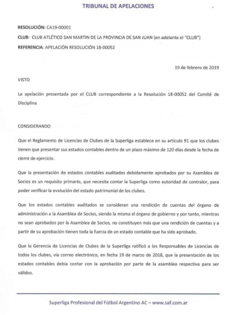 Comunicado de la Superliga.