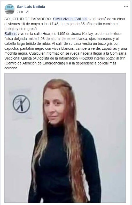 La denuncia fue realizada por su madre en la Comisaría 5ª de la ciudad puntana.