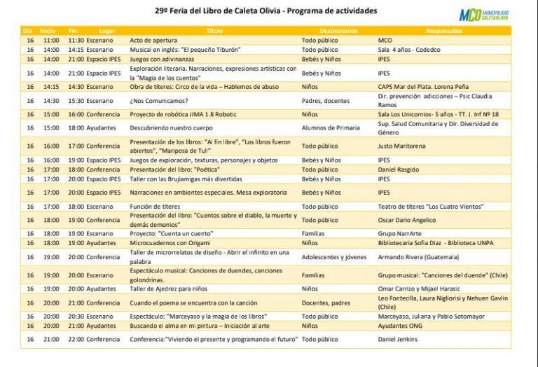 Cronograma 29° feria del libro