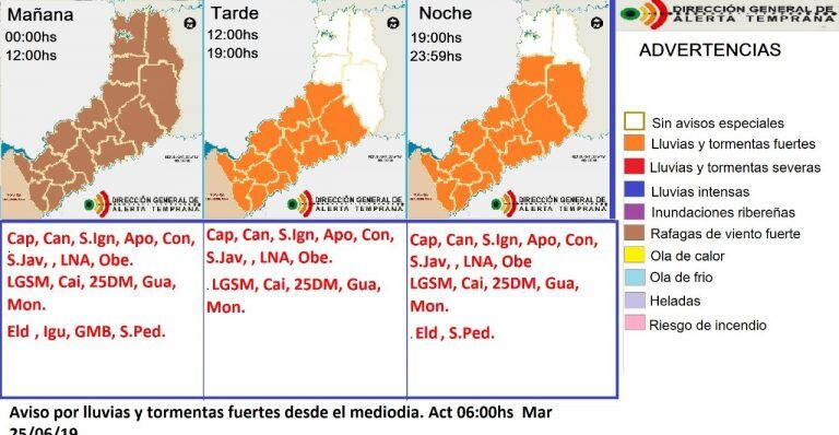 El mapa del pronóstico para Misiones. (Dirección de Alerta Temprana)