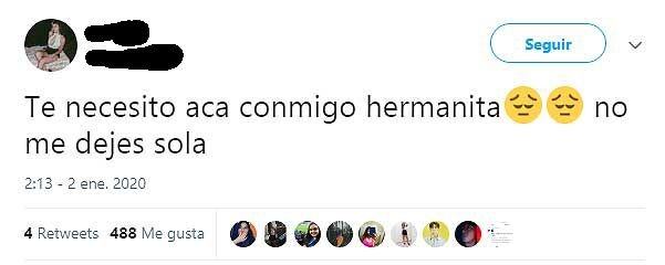 Mensajes en Twitter de la hermana de Alma. (Twitter)