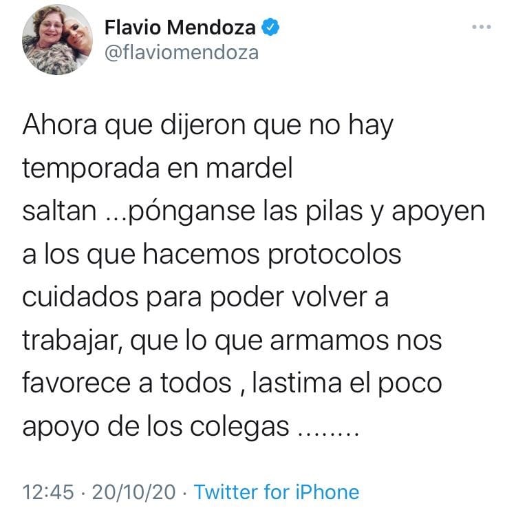 Tuit de Flavio Mendoza.