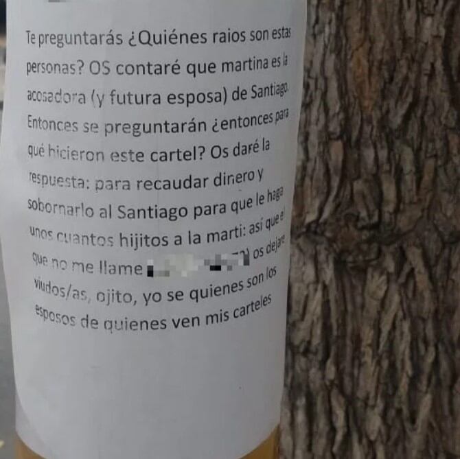 Los carteles aparecieron pegados en postes de la luz y árboles.