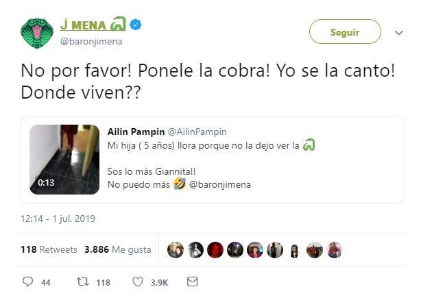 La respuesta de Jimena Barón. (Twitter)