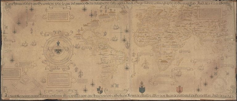 Mapamundi de Diego Ribero (1529), en el que se incluye a las «islas de San Antón»