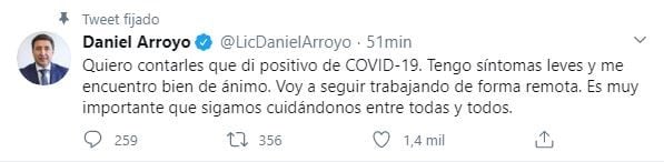 Daniel Arroyo confirmó que tiene coronavirus. (Twitter)