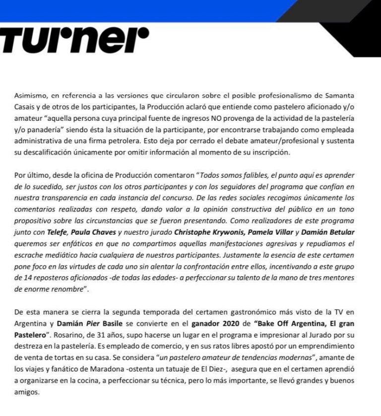 Comunicado Turner.