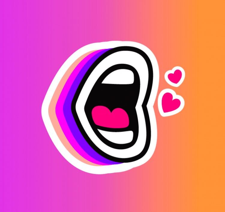 El sticker en contra del bullying simula una boca que lanza dos corazones de color rosa.