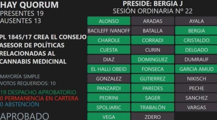 As{i se vot{o la ley de creación del Consejo Asesor sobre políticas relacionadas al Cannabis medicinal.