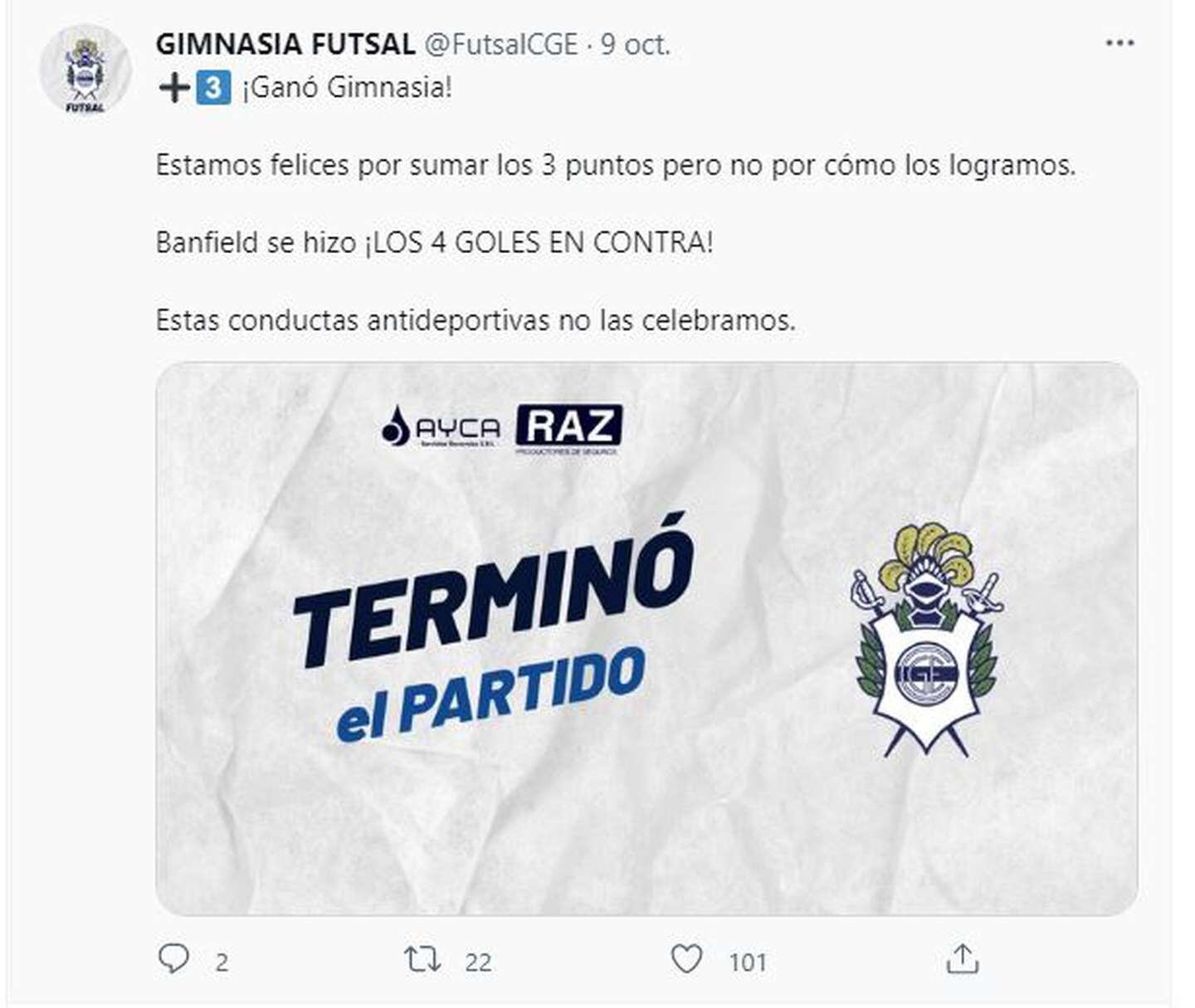 Gimnasia criticó la actitud antideportiva de Banfield.