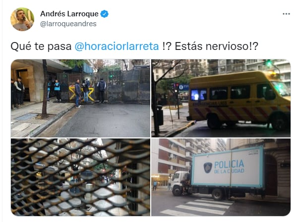 Andrés Larroque sobre el vallado fuera de la casa de Cristina Kirchner.