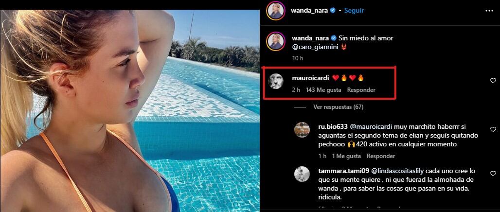 El comentario que dejó Mauro Icardi en el posteo de Wanda Nara.