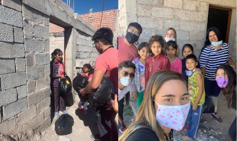 Los jóvenes voluntarios de "Hilos de esperanza" en una de las visitas a familias beneficiarias de su labor solidaria.