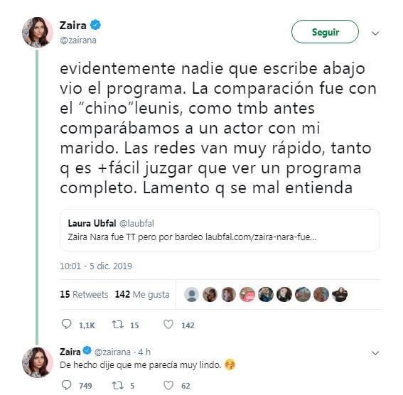 El descargo de Zaira Nara en Twitter (Foto:Twitter)