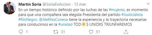 "Esta es la etapa de las mujeres", reflexionó Martín Soria. (Twitter)