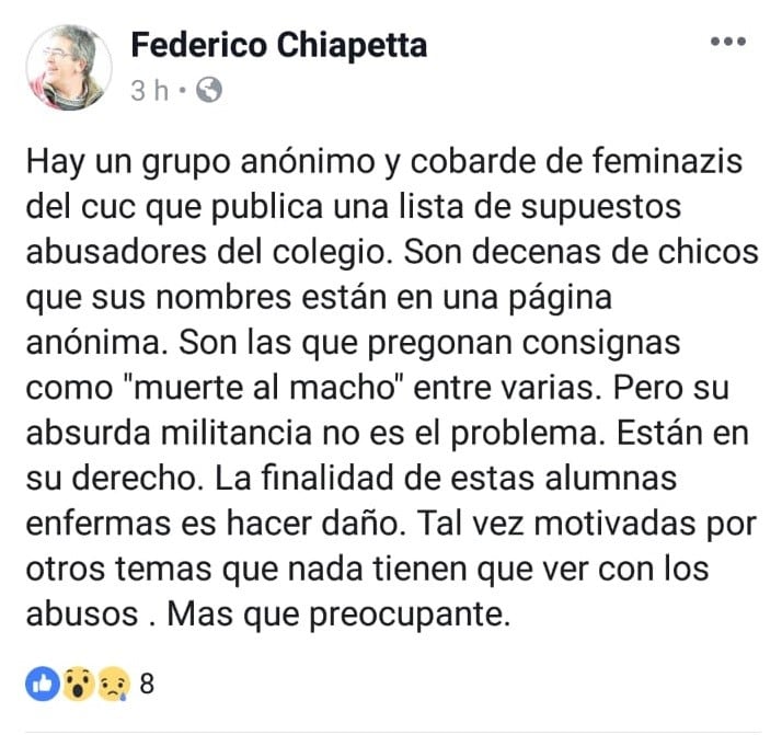 Primer mensaje de Federico Chiapetta.