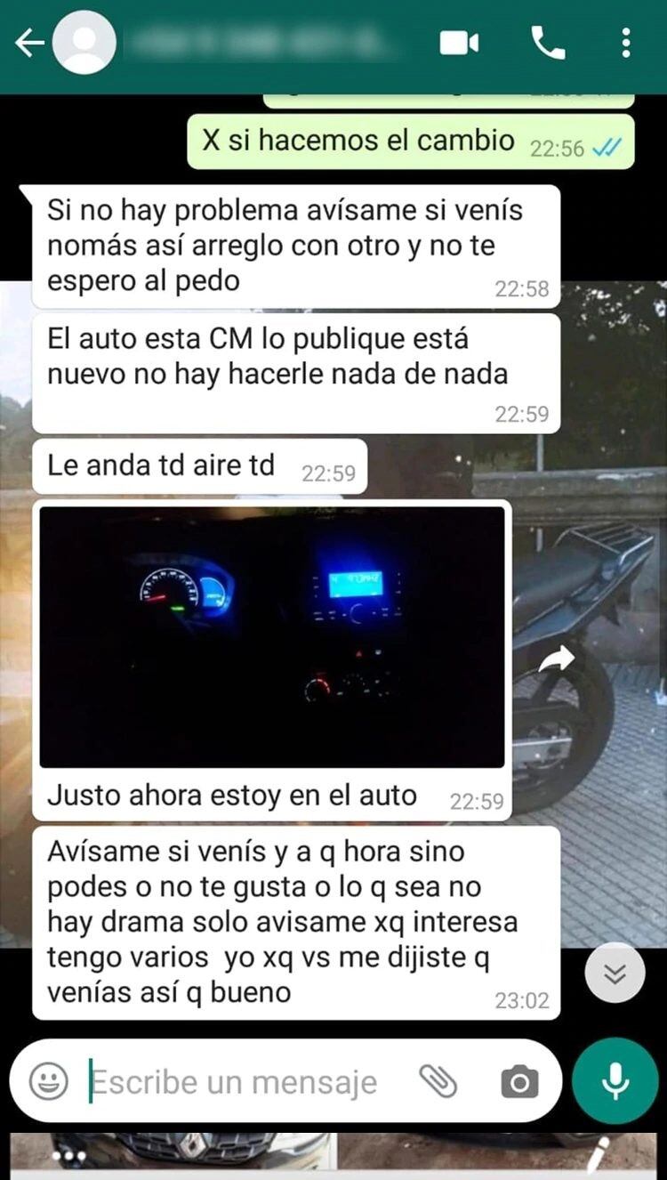 Chat con uno de los interesados por el auto.