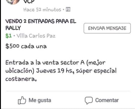 Venta de entrada gratuita en redes sociales.