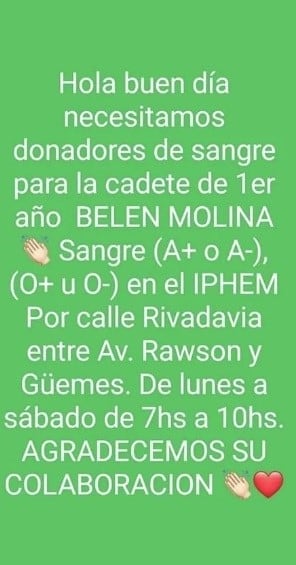 El mensaje que difundió la familia a través de whatsapp.