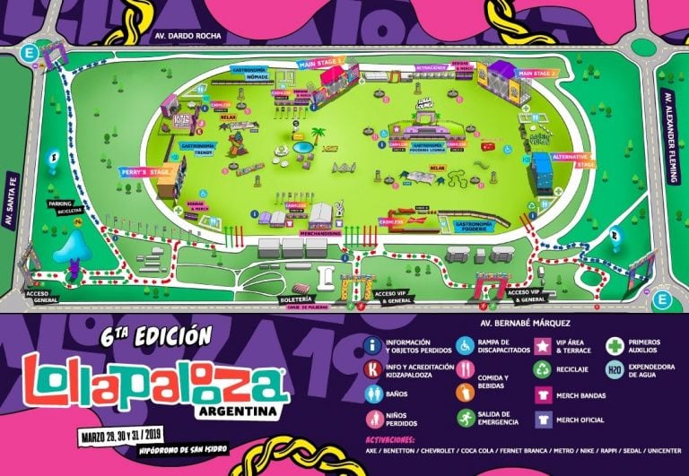 El mapa del predio (Foto: Twitter/@lollapaloozaar)