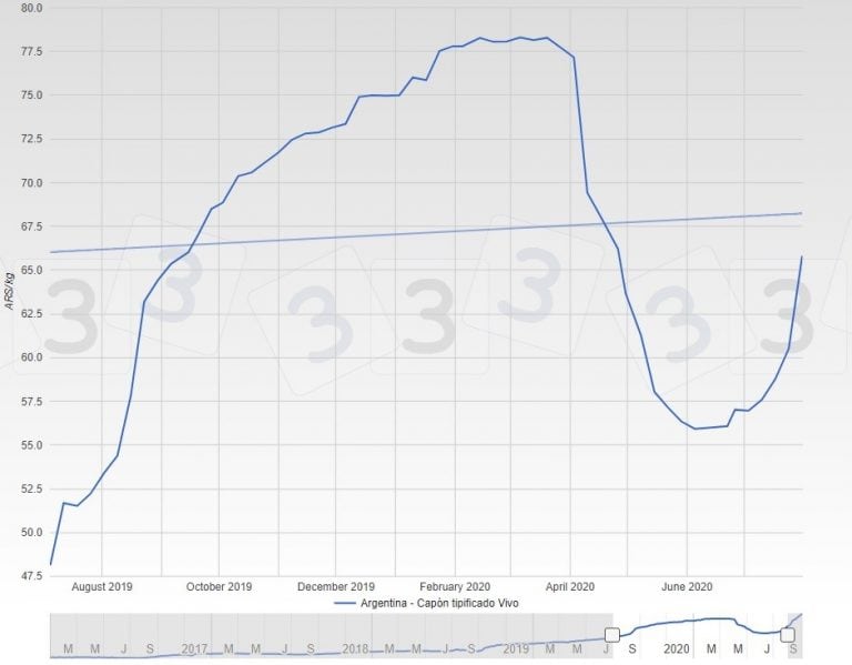 Precio del cerdo en Argentina - Capón tipificado Vivo - Fuente: https://www.3tres3.com